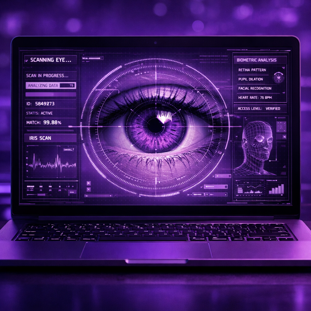 quiero algo estetico que salga un ojo en una computadora  y que ese ojo este siendo analisado como en esas camaras que te escanean y dicen tu informac